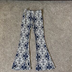 Blue and White Patterned Flare Pants